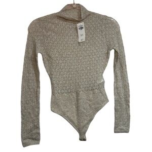 Abercrombie wool bodysuit blend stretch lightweight sweater knit mock neck